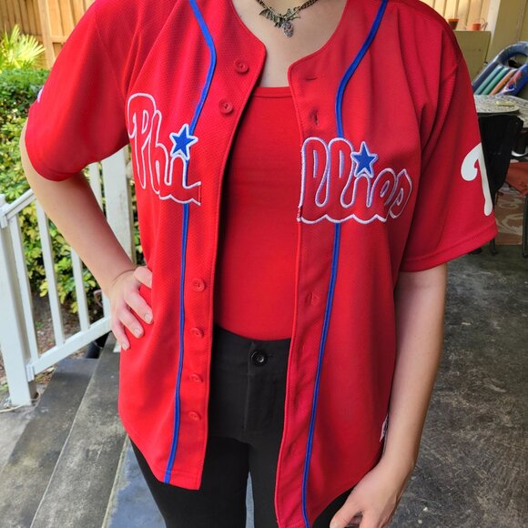Philadelphia Phillies Youth Fit Button-Up Jersey – Unisex Style - Picture 7 of 7